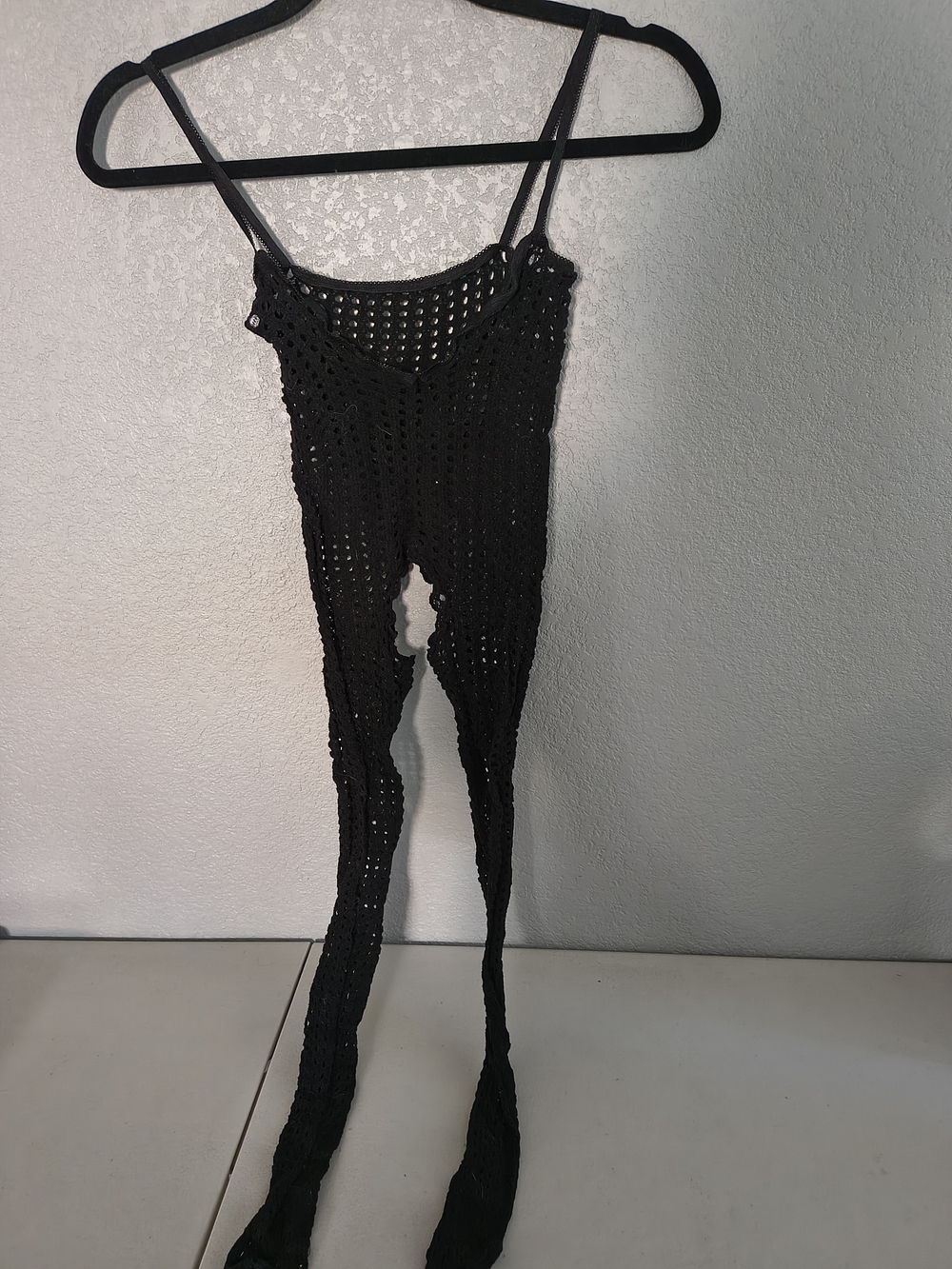 Retro Black Crochet Full Body Stocking Costume Cosplay Festival Party Rave